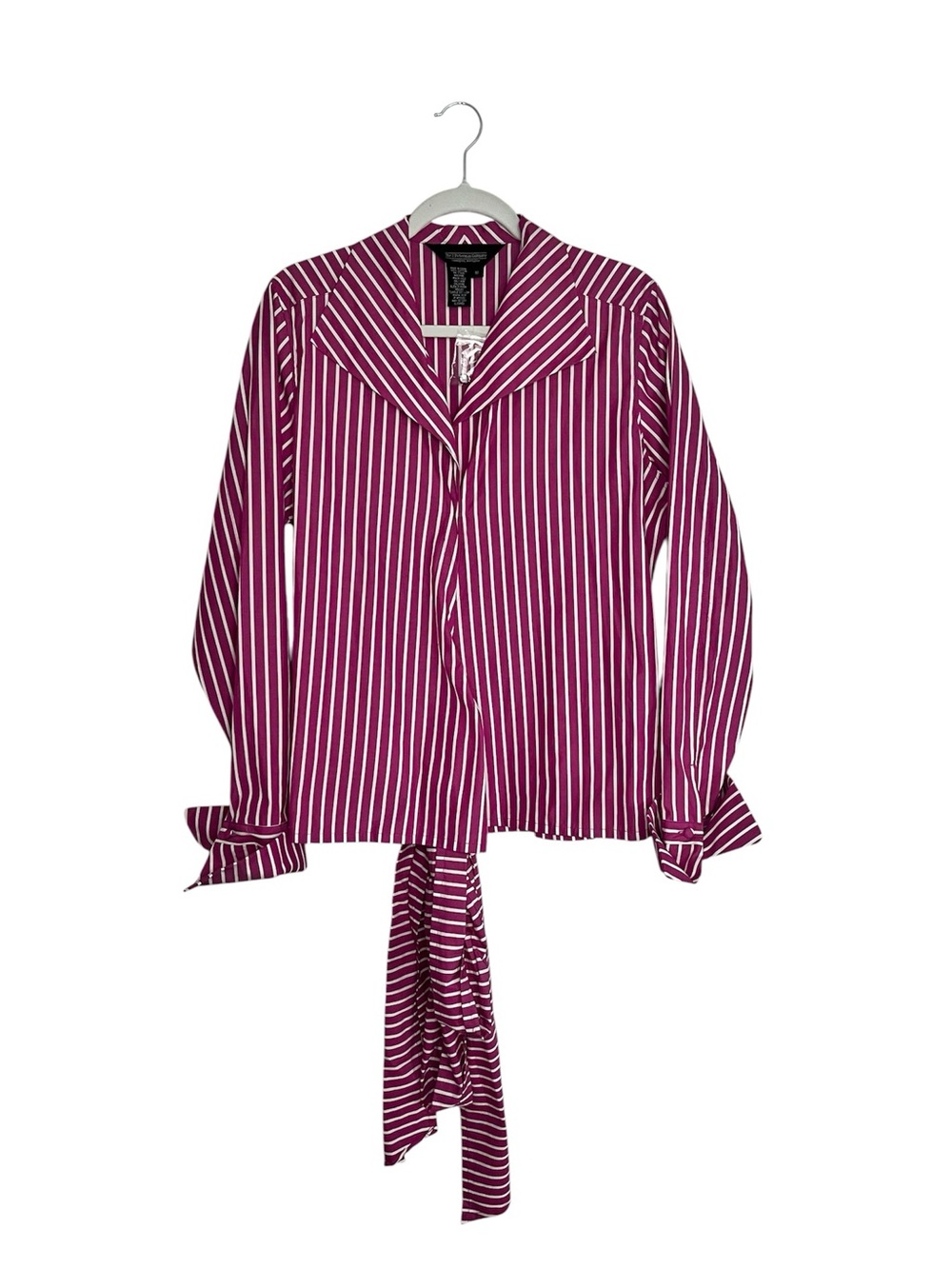 J. Peterman Pink White Stripe Shawl Collar Wrap Blouse Tie Waist Sz 16 Coastal - Picture 7 of 13